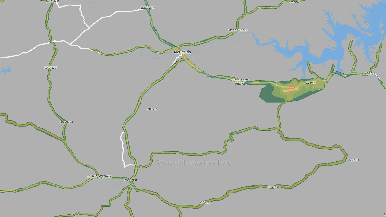 Montgomery County, AR Map of Noise Levels in Montgomery County
