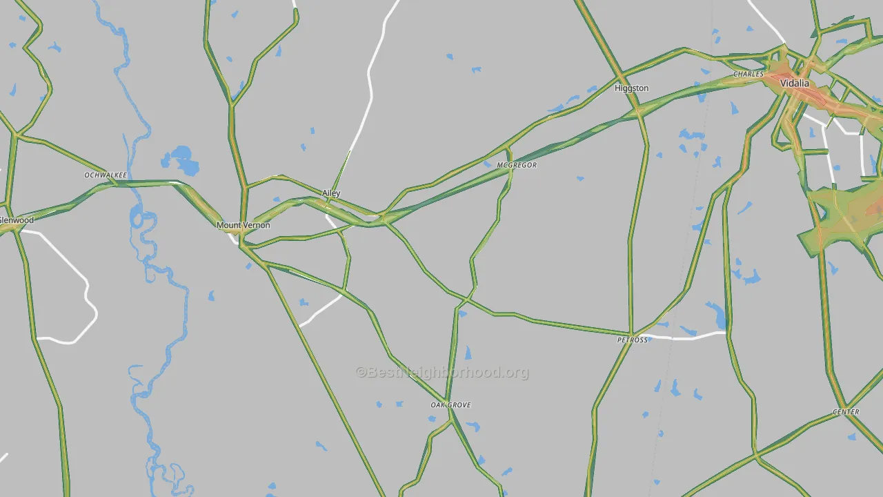 Montgomery County, GA Map of Noise Levels in Montgomery County