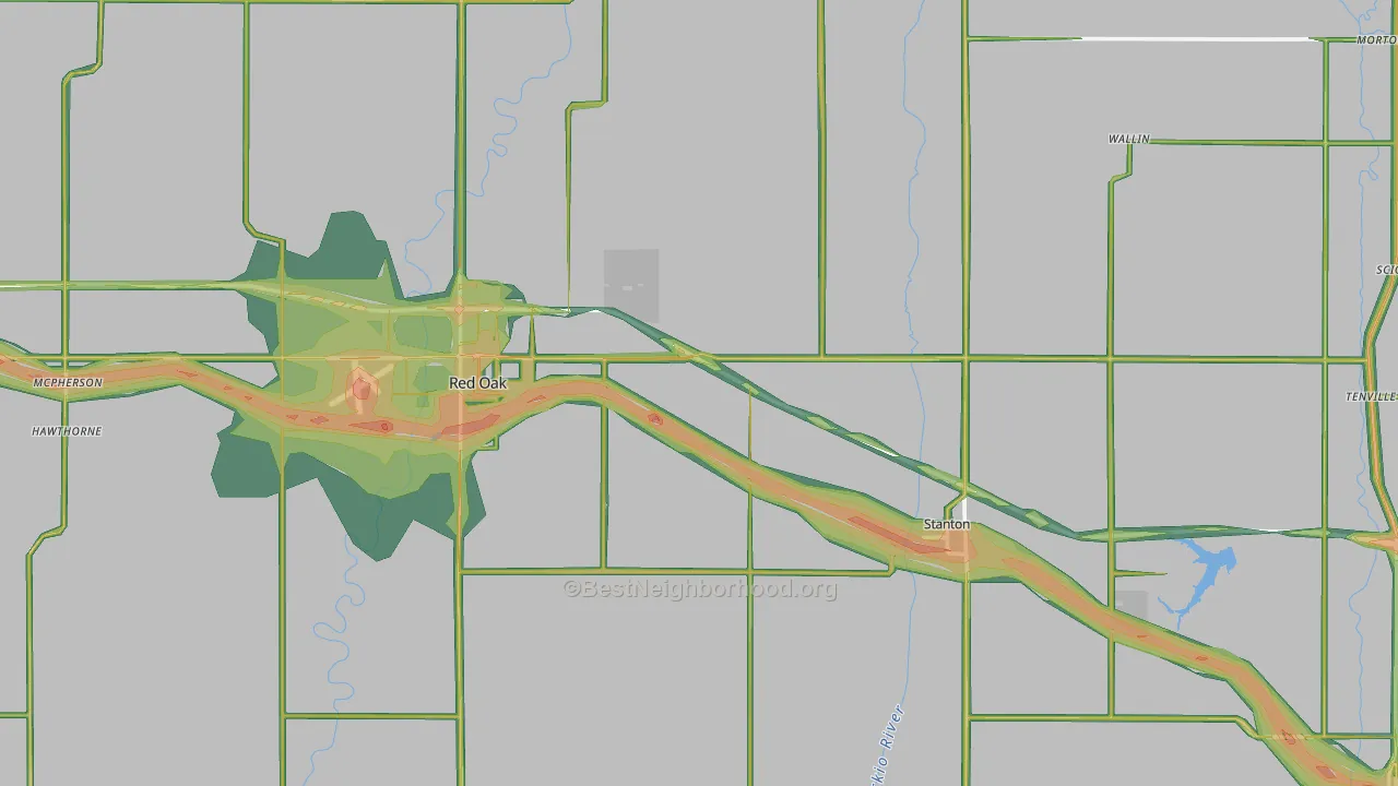 Montgomery County, IA Map of Noise Levels in Montgomery County