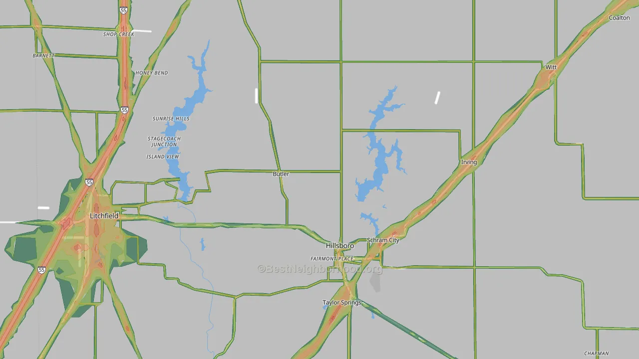 Montgomery County, IL Map of Noise Levels in Montgomery County