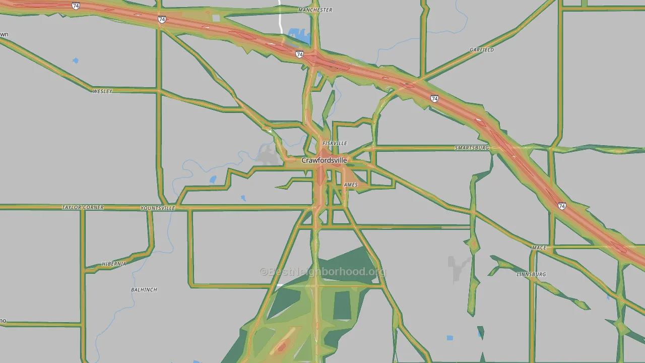 Montgomery County, IN Map of Noise Levels in Montgomery County
