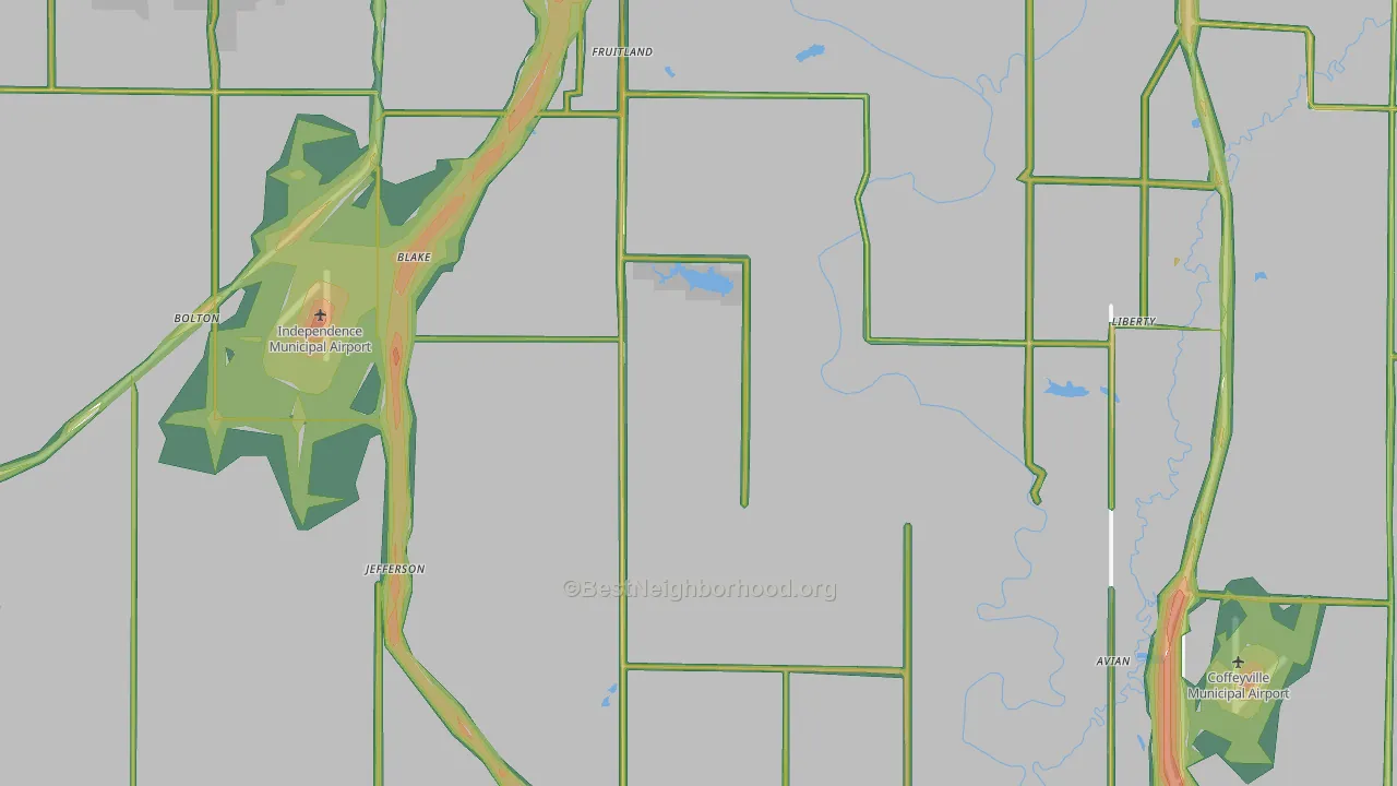 Montgomery County, KS Map of Noise Levels in Montgomery County