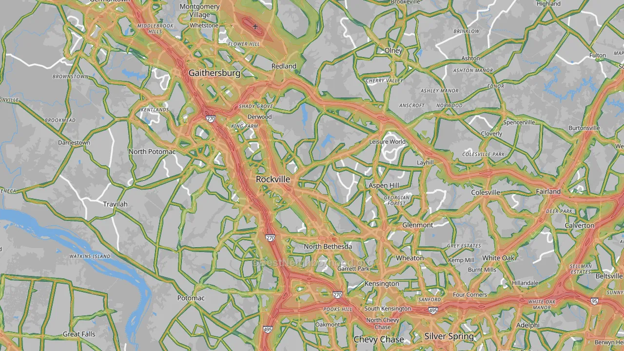 Montgomery County, MD Map of Noise Levels in Montgomery County