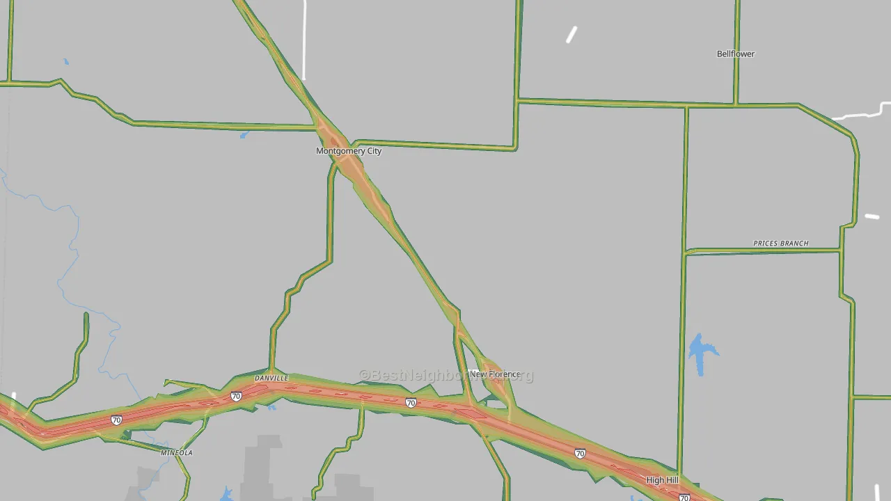 Montgomery County, MO Map of Noise Levels in Montgomery County