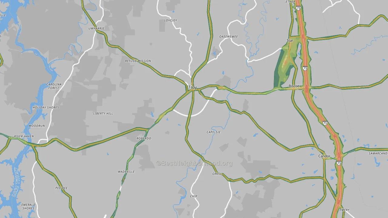 Montgomery County, NC Map of Noise Levels in Montgomery County