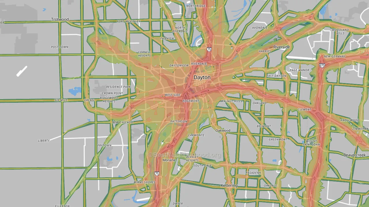 Montgomery County, OH Map of Noise Levels in Montgomery County