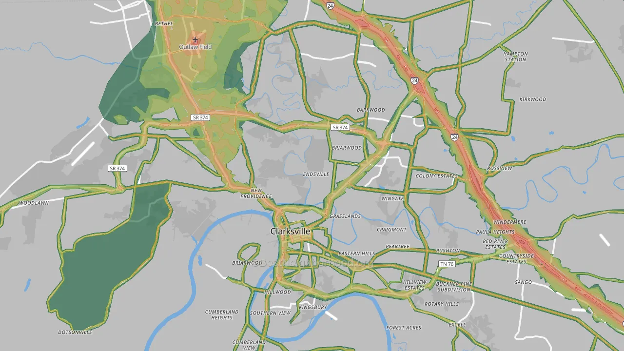 Montgomery County, TN Map of Noise Levels in Montgomery County