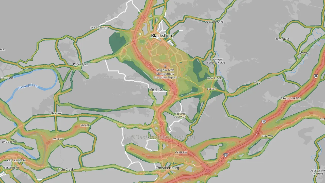 Montgomery County, VA Map of Noise Levels in Montgomery County