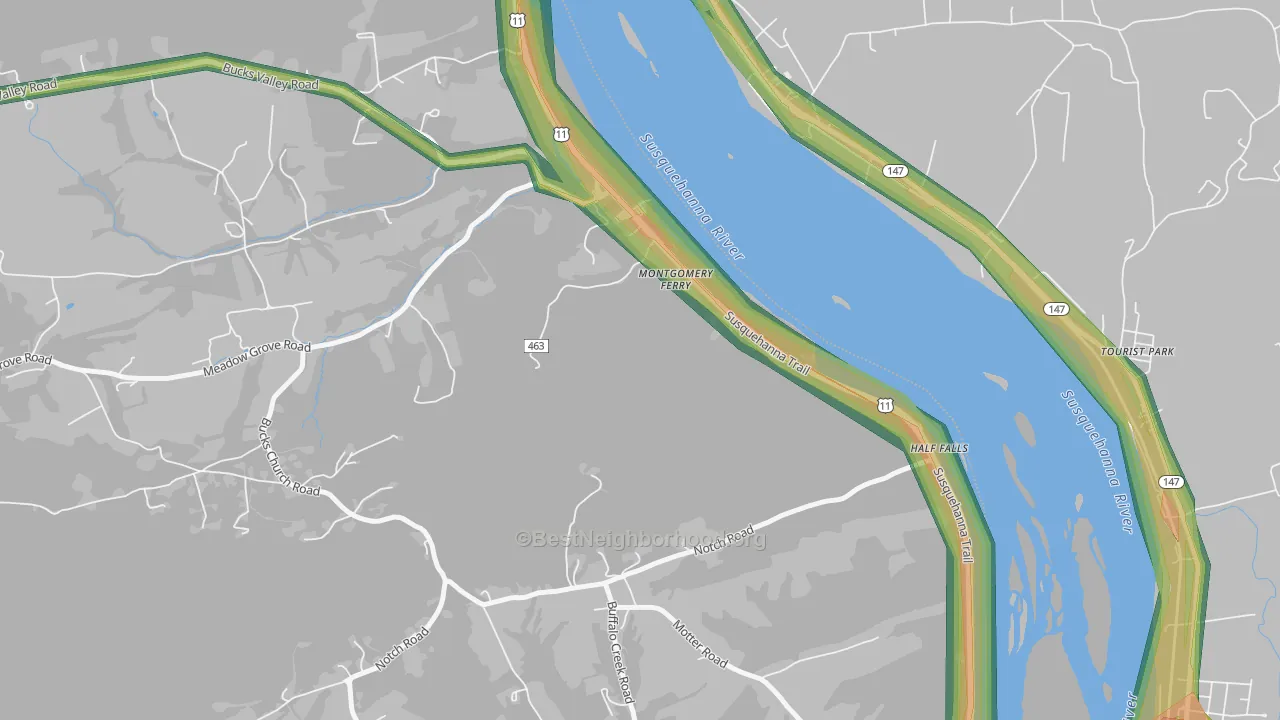 Montgomery Ferry, PA Map of Noise Levels in Montgomery Ferry