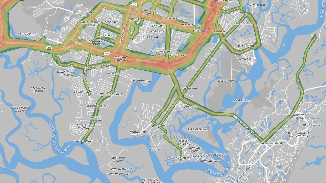 Montgomery, GA Map of Noise Levels in Montgomery