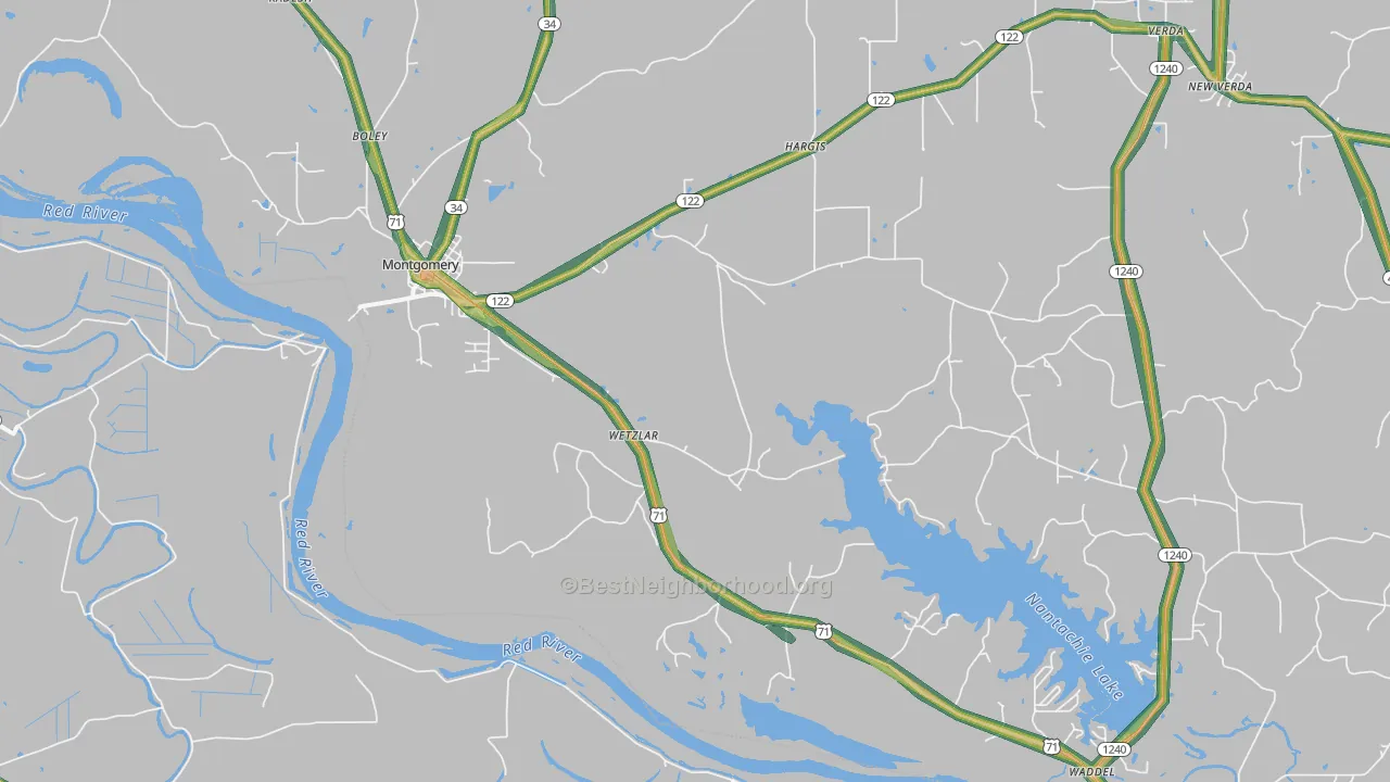 Montgomery, LA Map of Noise Levels in Montgomery