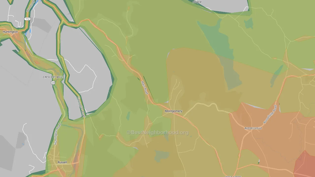 Montgomery, MA Map of Noise Levels in Montgomery