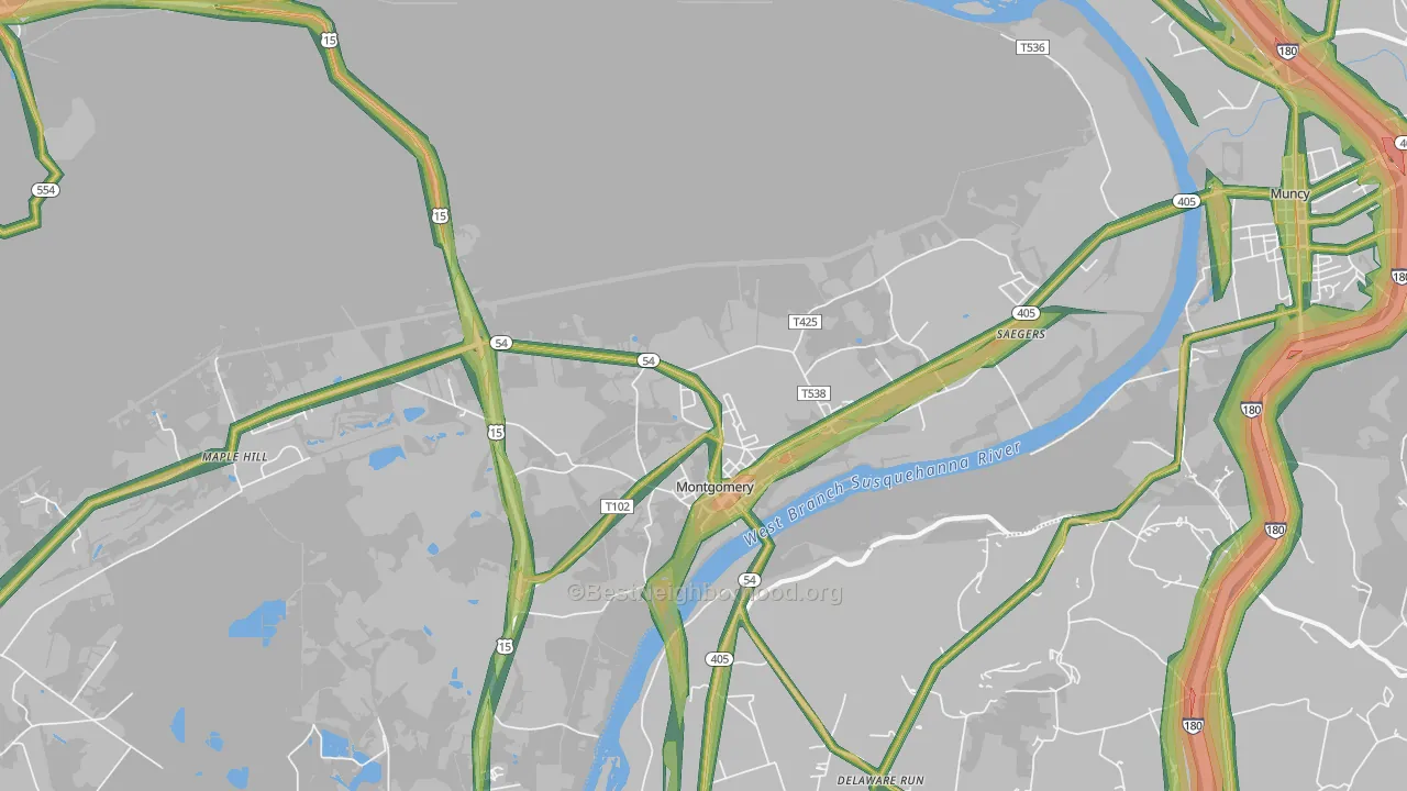 Montgomery, PA Map of Noise Levels in Montgomery