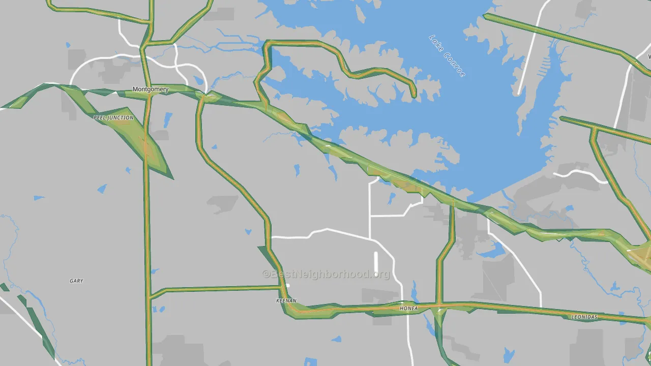 Montgomery, TX Map of Noise Levels in Montgomery