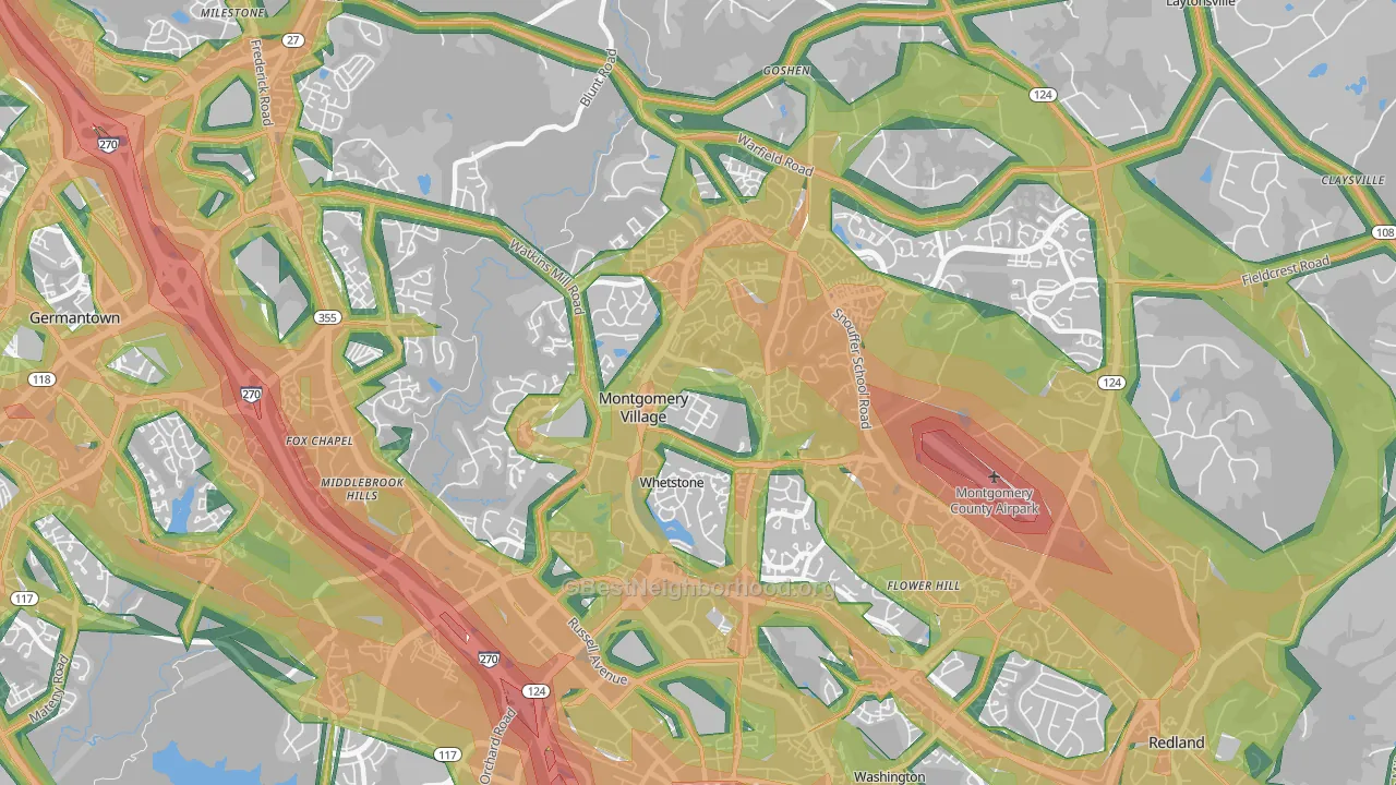Montgomery Village, MD Map of Noise Levels in Montgomery Village