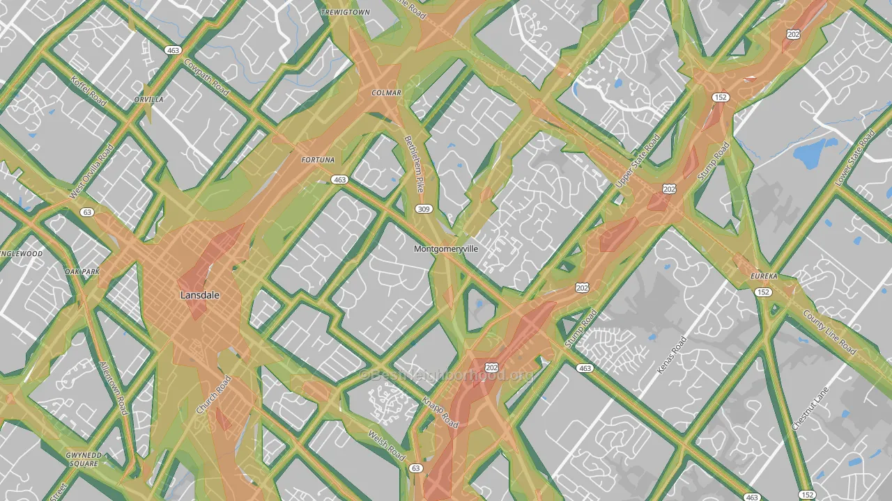 Montgomeryville, PA Map of Noise Levels in Montgomeryville