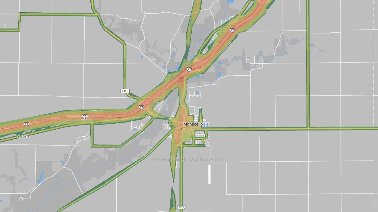 Monticello, IL Map of Noise Levels in Monticello