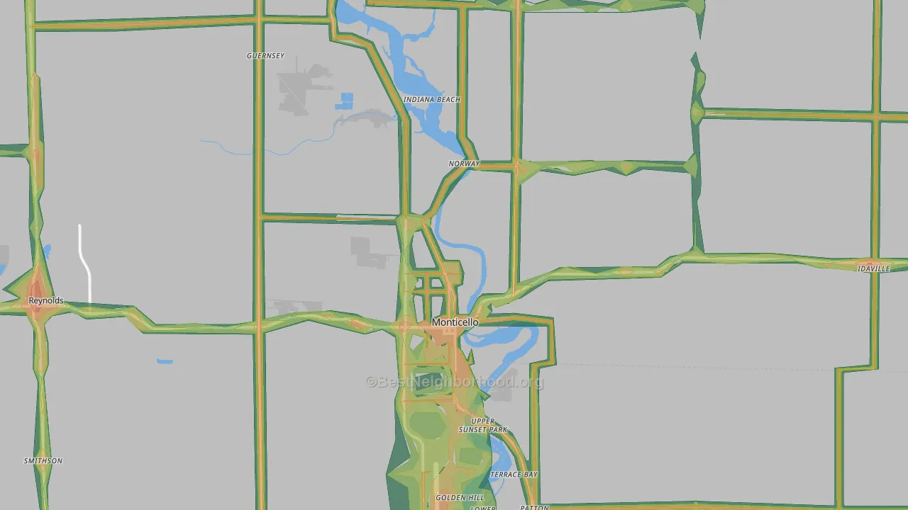 Monticello, IN Map of Noise Levels in Monticello
