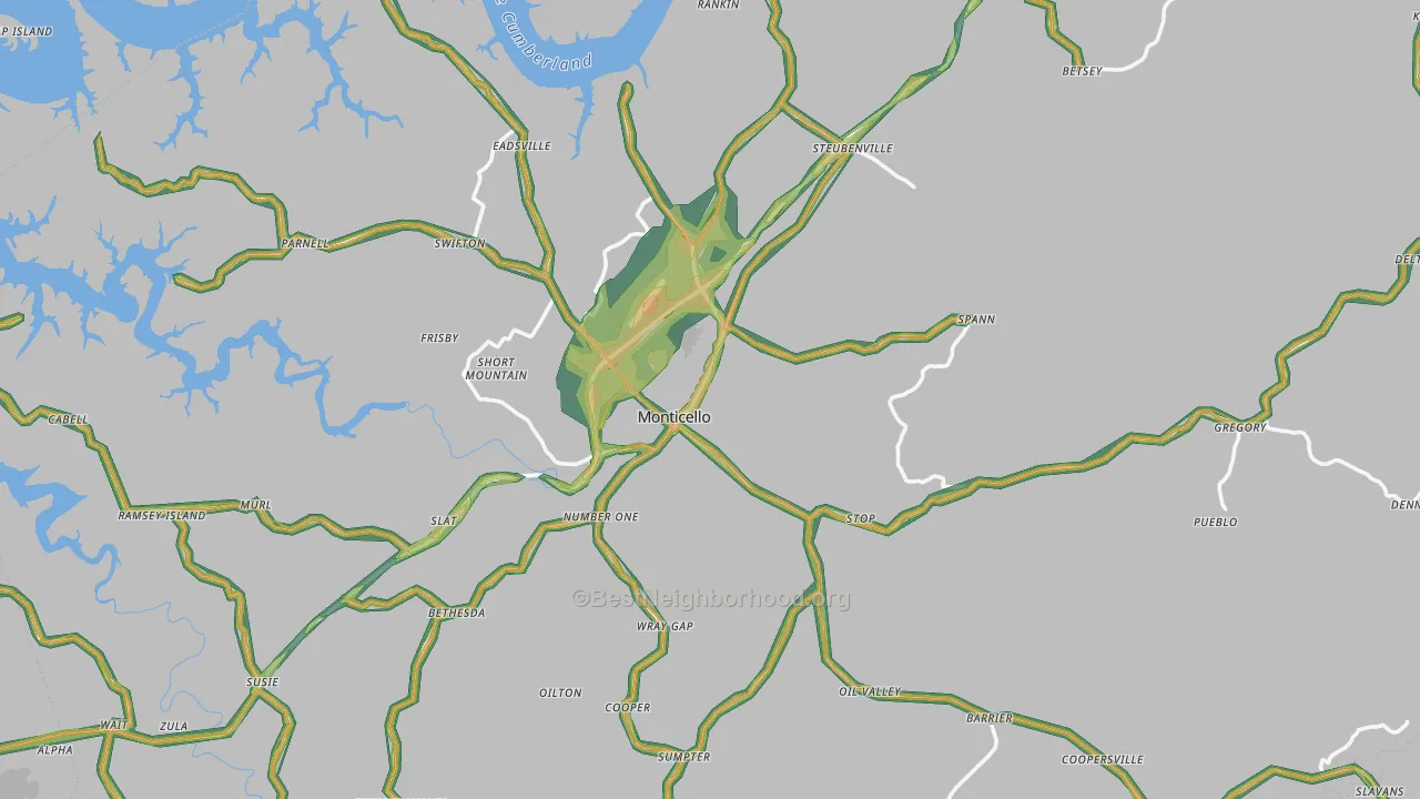 Monticello, KY Map of Noise Levels in Monticello