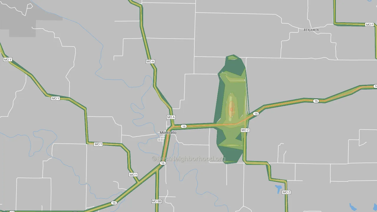 Monticello, MO Map of Noise Levels in Monticello