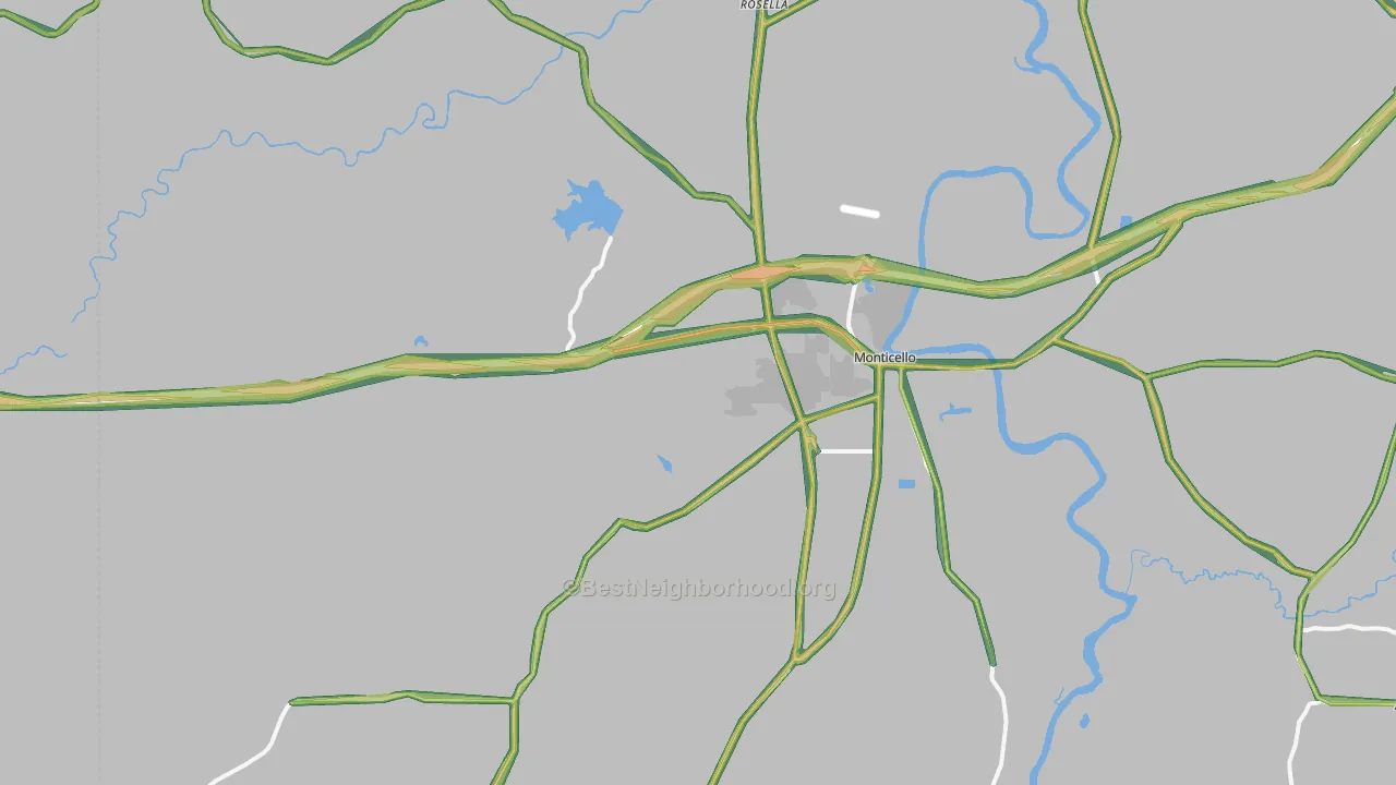 Monticello, MS Map of Noise Levels in Monticello