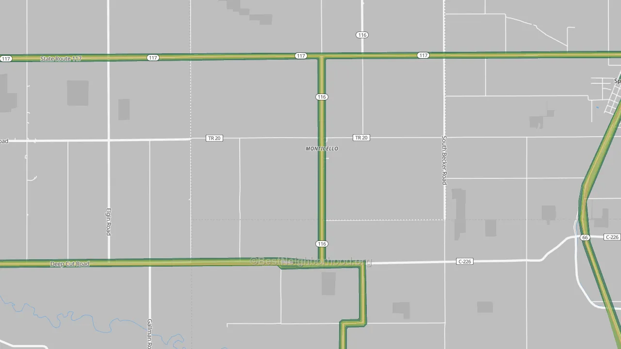 Monticello, OH Map of Noise Levels in Monticello