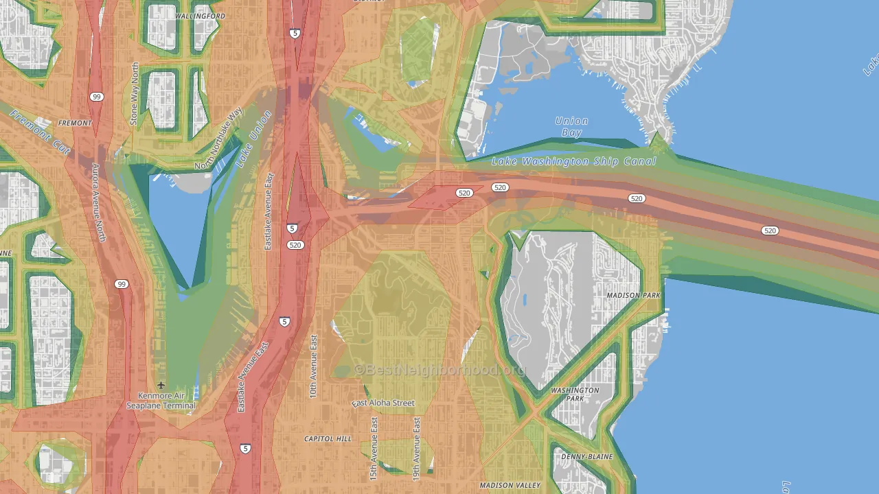 Montlake, Seattle, WA Map of Noise Levels in Montlake