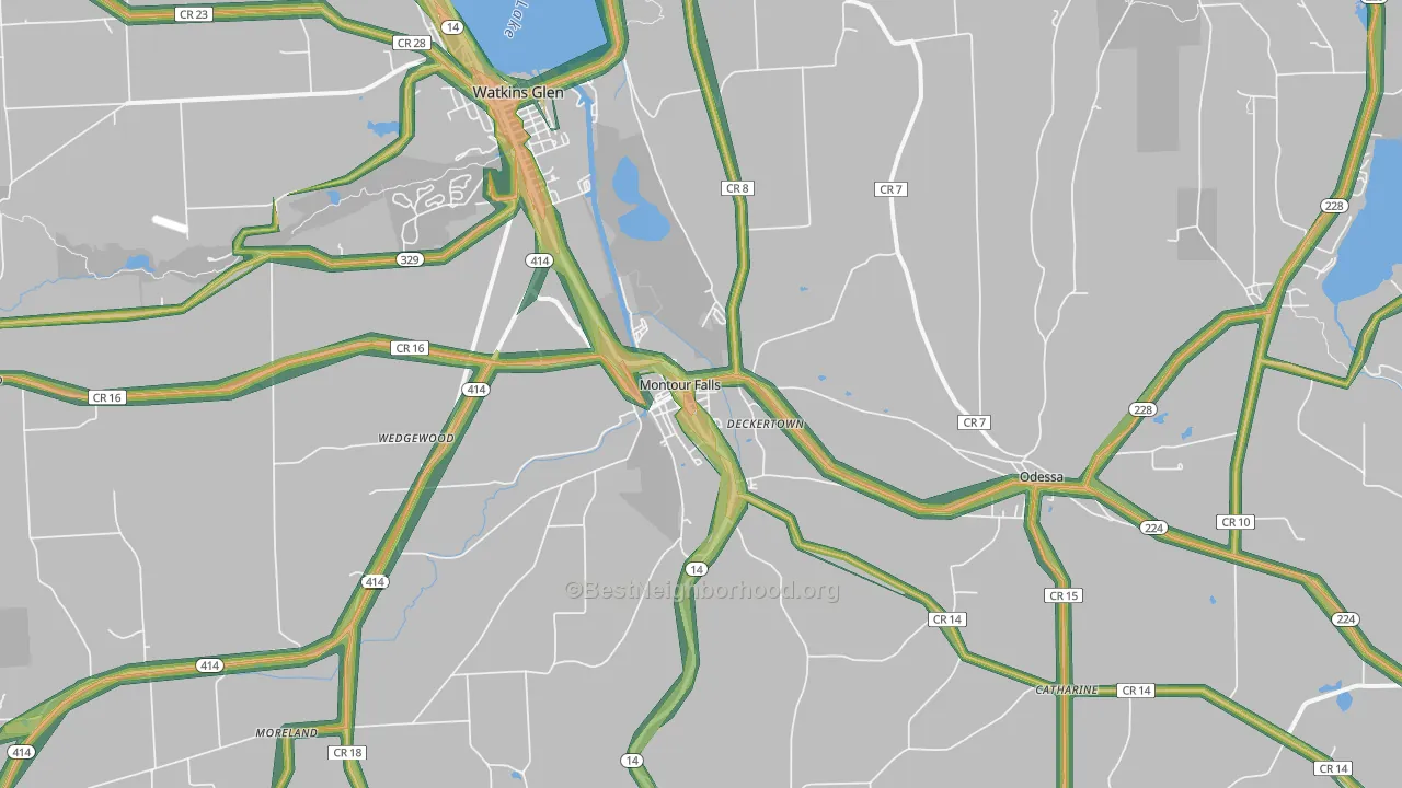 Montour Falls, NY Map of Noise Levels in Montour Falls