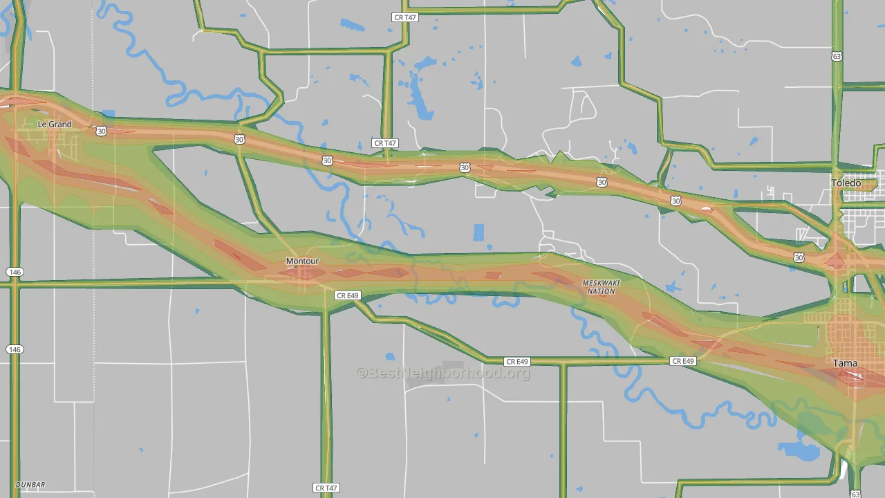 Montour, IA Map of Noise Levels in Montour