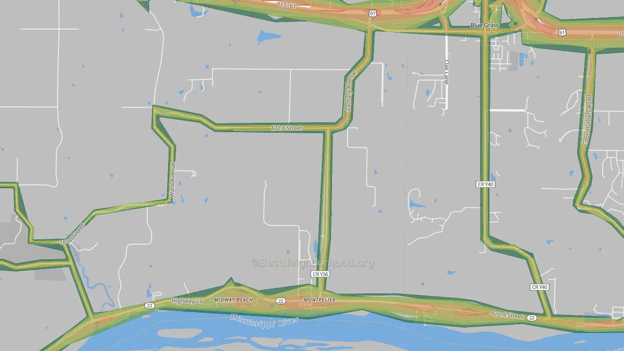 Montpelier, IA Map of Noise Levels in Montpelier