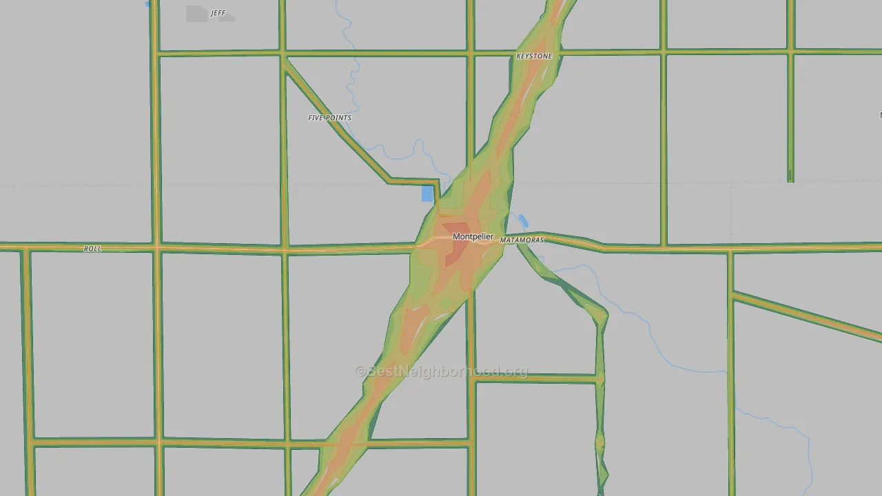 Montpelier, IN Map of Noise Levels in Montpelier
