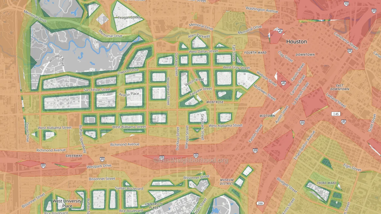 Montrose, Houston, TX Map of Noise Levels in Montrose
