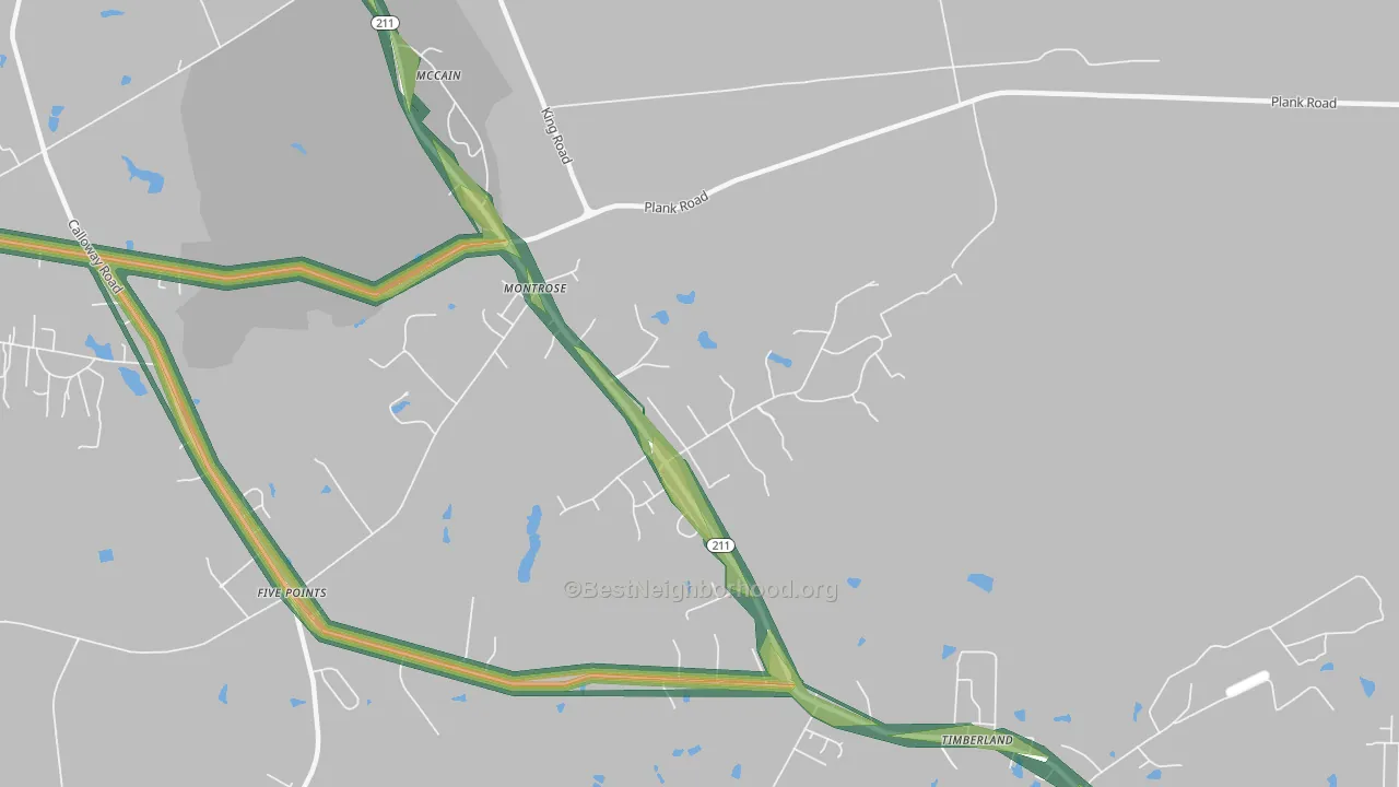 Montrose, NC Map of Noise Levels in Montrose