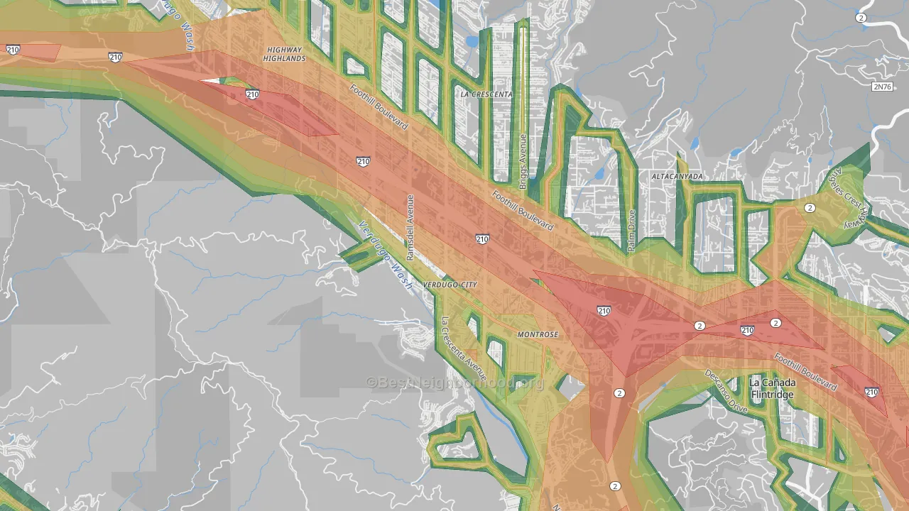 Montrose Verdugo City, La Crescenta, CA Map of Noise Levels in Montrose Verdugo City