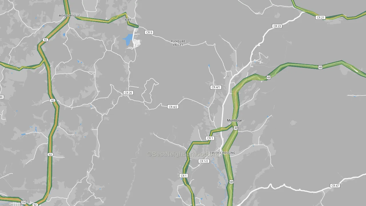 Montrose, WV Map of Noise Levels in Montrose