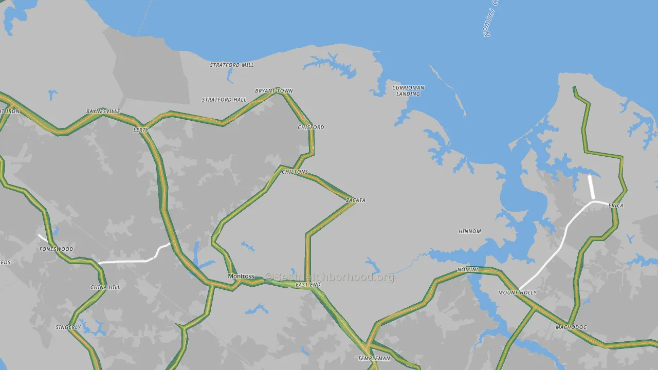 Montross, VA Map of Noise Levels in Montross