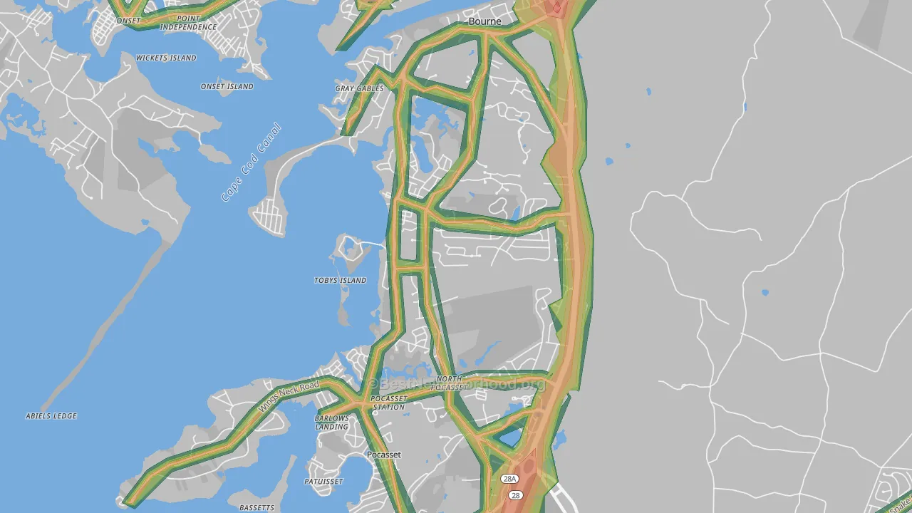 Monument Beach, MA Map of Noise Levels in Monument Beach
