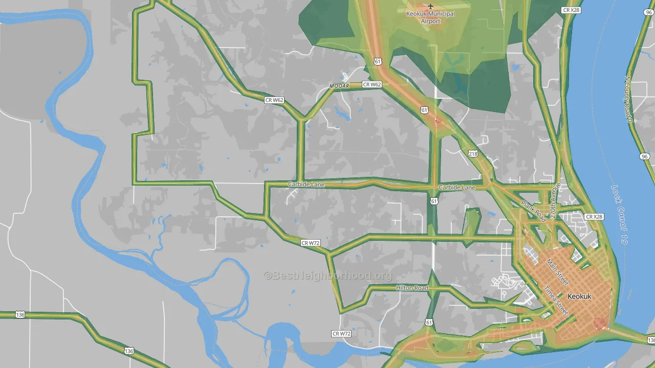 Mooar, IA Map of Noise Levels in Mooar