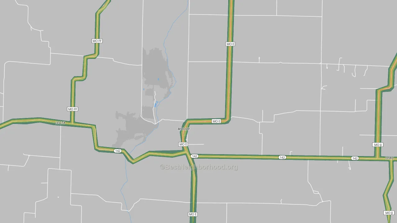 Moody, MO Map of Noise Levels in Moody