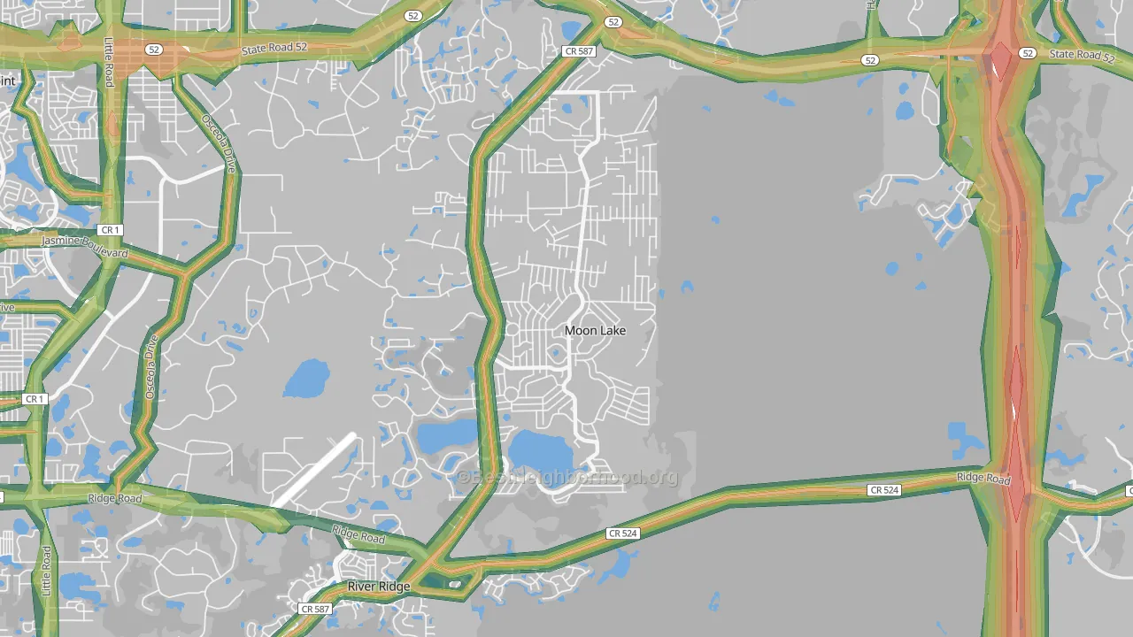 Moon Lake, FL Map of Noise Levels in Moon Lake