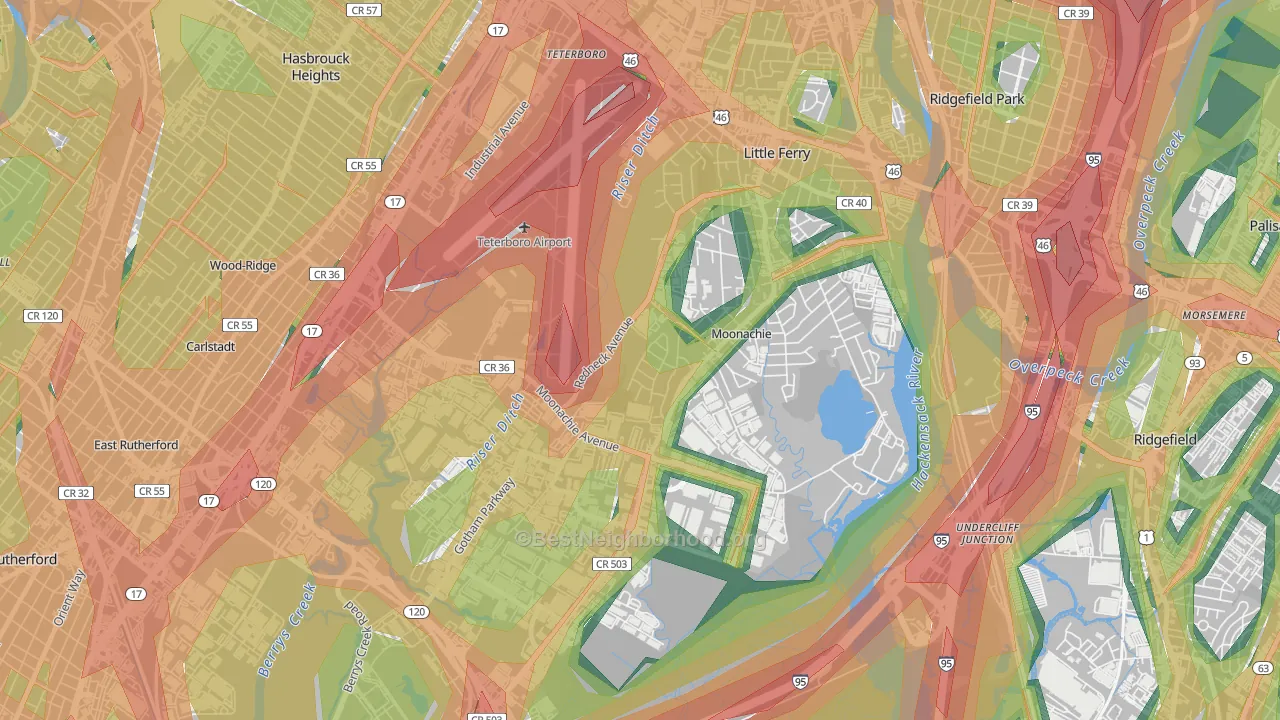 Moonachie, NJ Map of Noise Levels in Moonachie