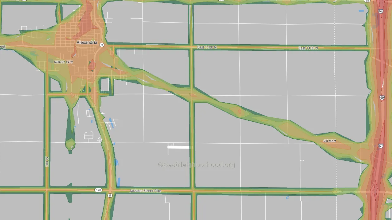 Moonville, IN Map of Noise Levels in Moonville