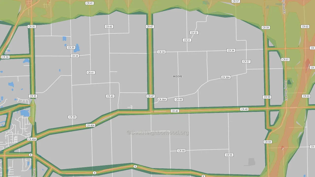 Moore, IN Map of Noise Levels in Moore
