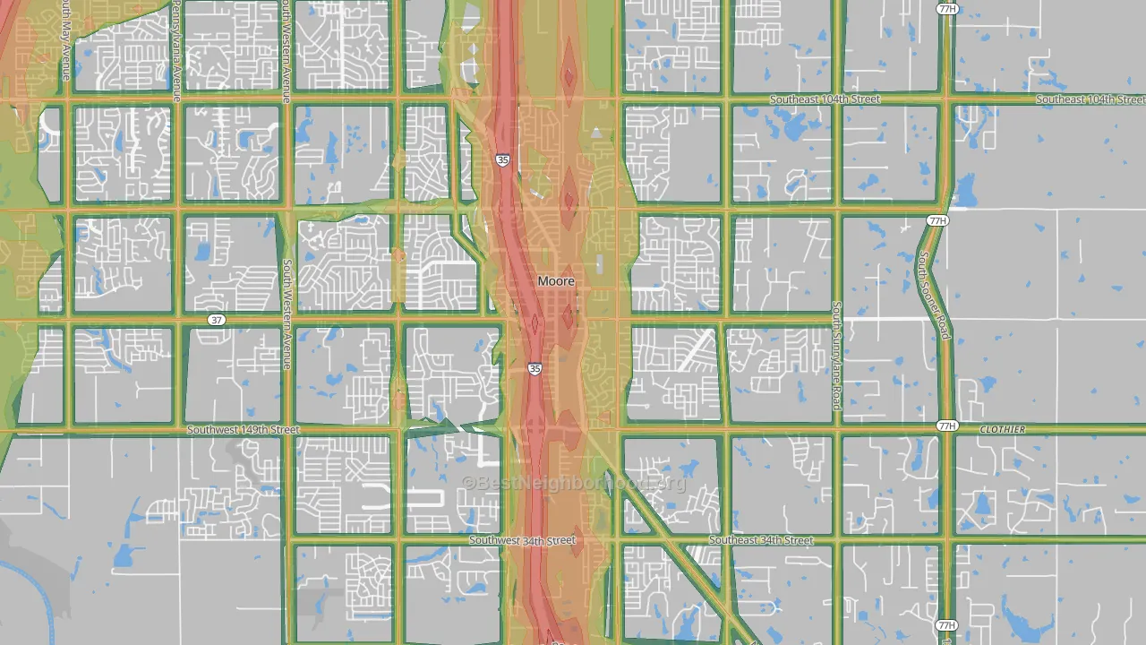 Moore, OK Map of Noise Levels in Moore