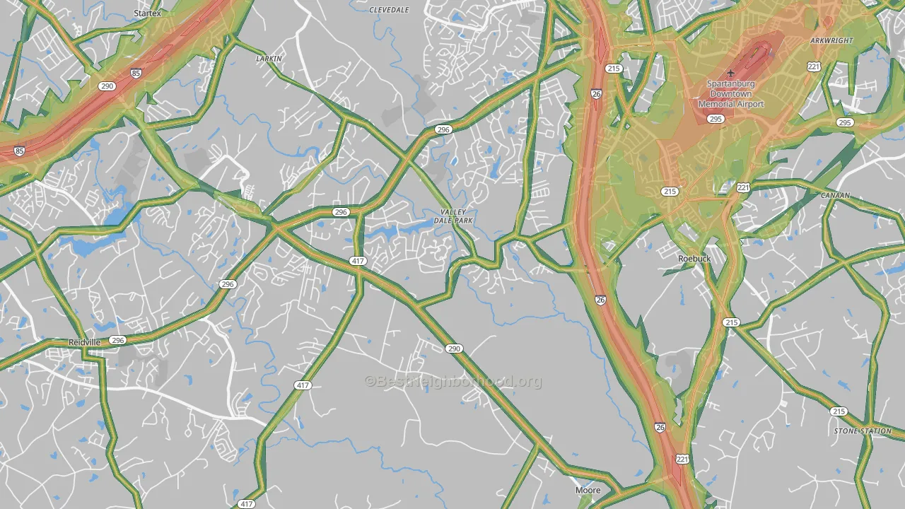 Moore, SC Map of Noise Levels in Moore