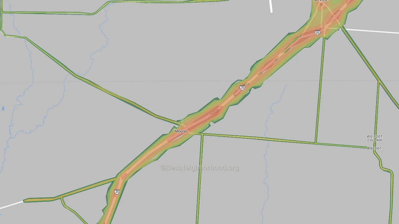 Moore, TX Map of Noise Levels in Moore