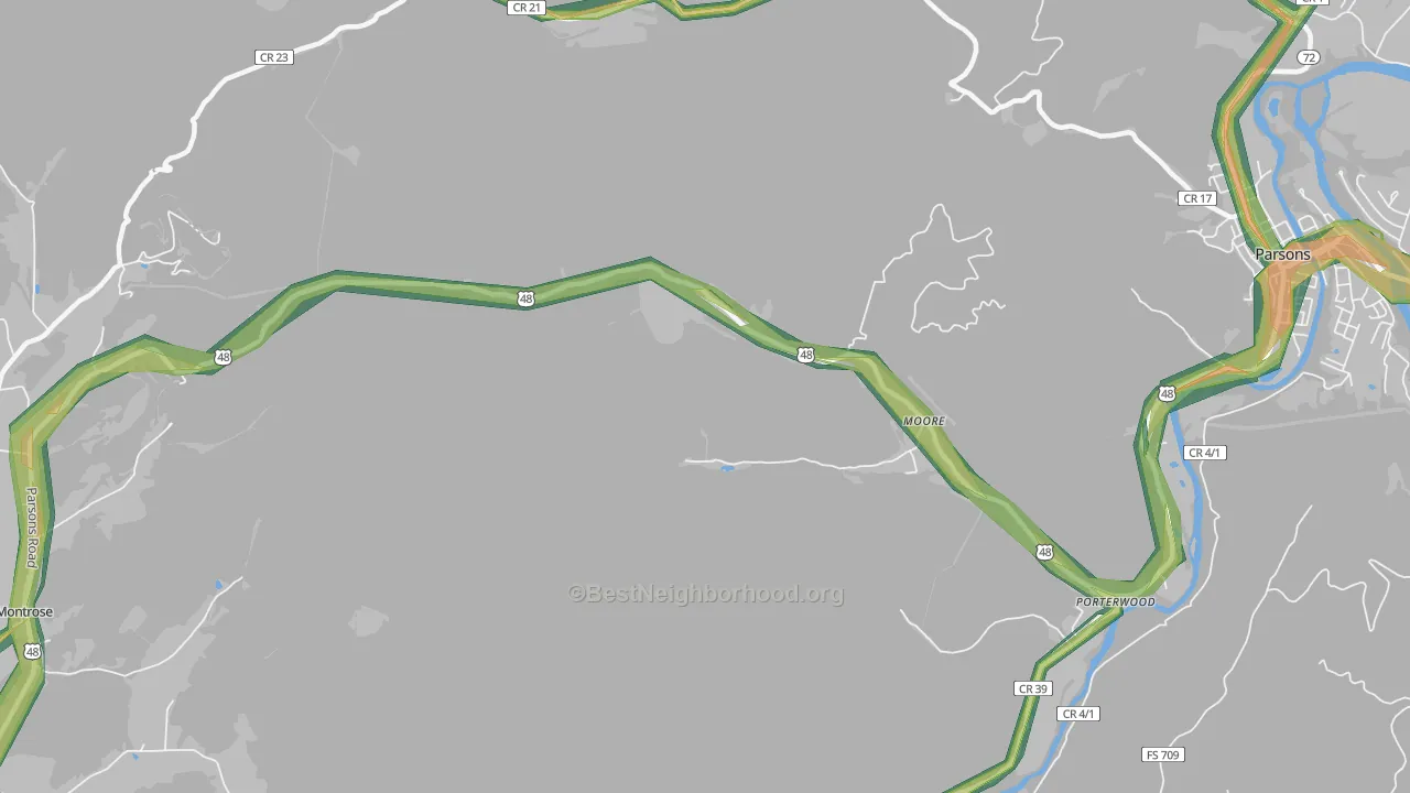 Moore, WV Map of Noise Levels in Moore