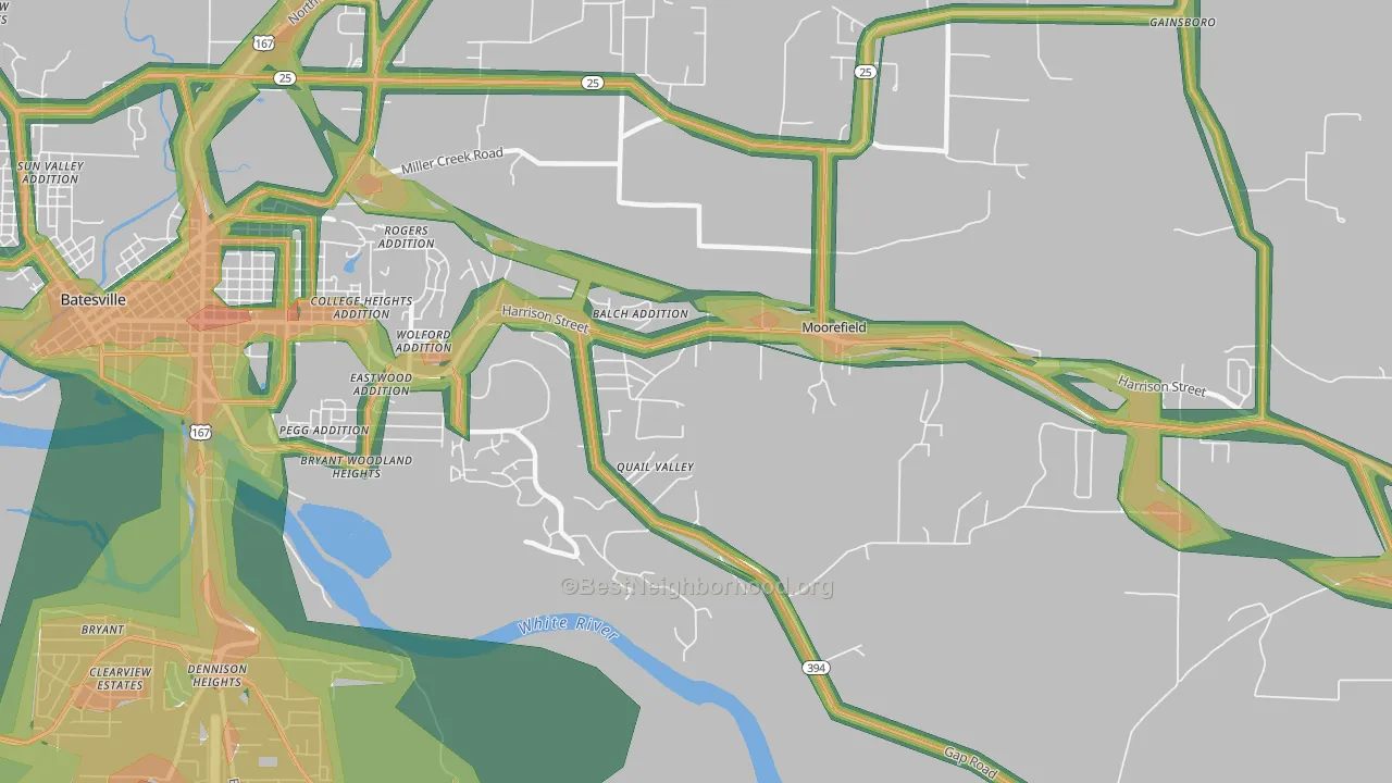 Moorefield, AR Map of Noise Levels in Moorefield