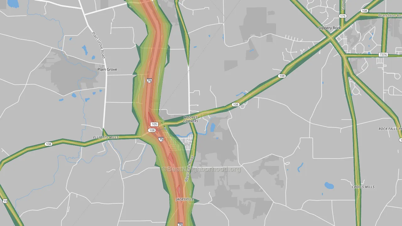 Moores Corners, PA Map of Noise Levels in Moores Corners