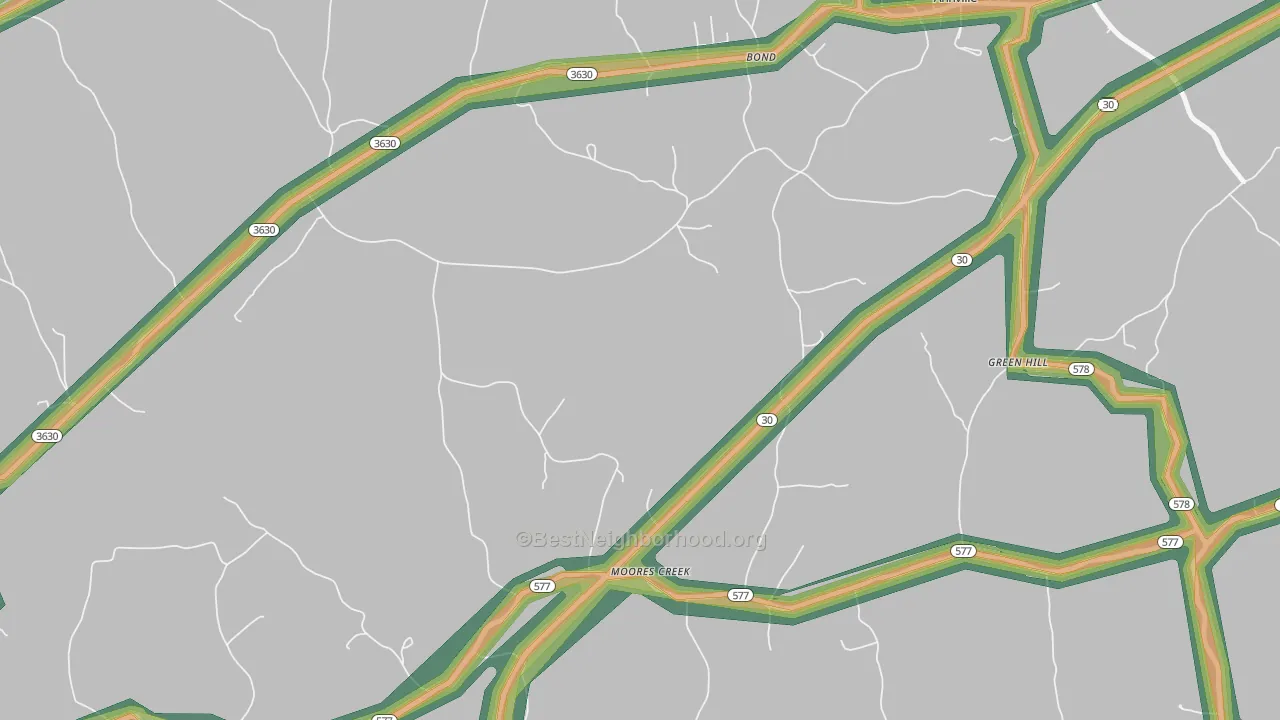 Moores Creek, KY Map of Noise Levels in Moores Creek
